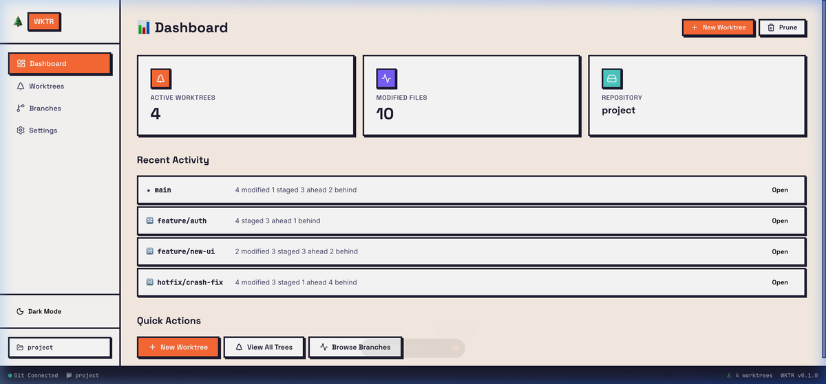 WKTR — Git Worktree를 시각적으로 관리하는 데스크탑 앱을 만들었다