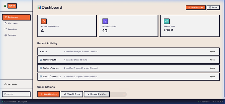 WKTR — Git Worktree를 시각적으로 관리하는 데스크탑 앱을 만들었다